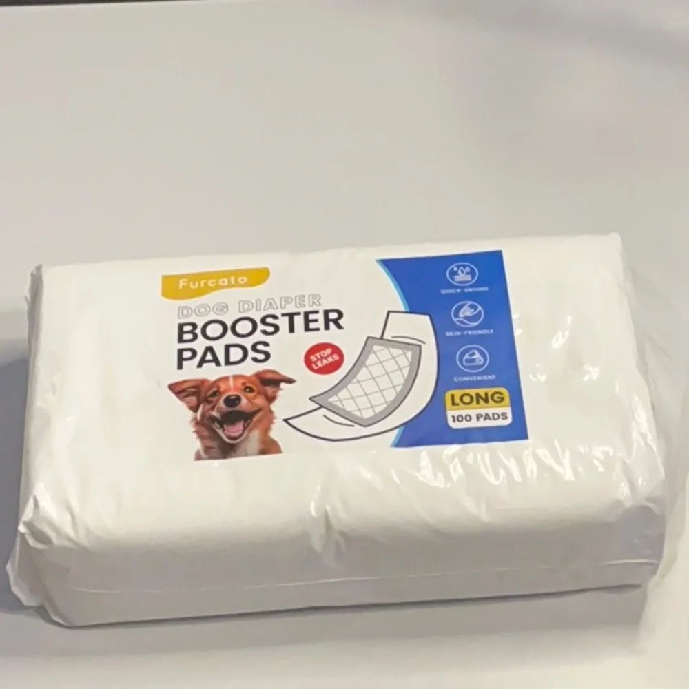 Furcato Dog Diaper Booster Pads 100 Count; Disposable Adhesive Liners (8”x5.5”)